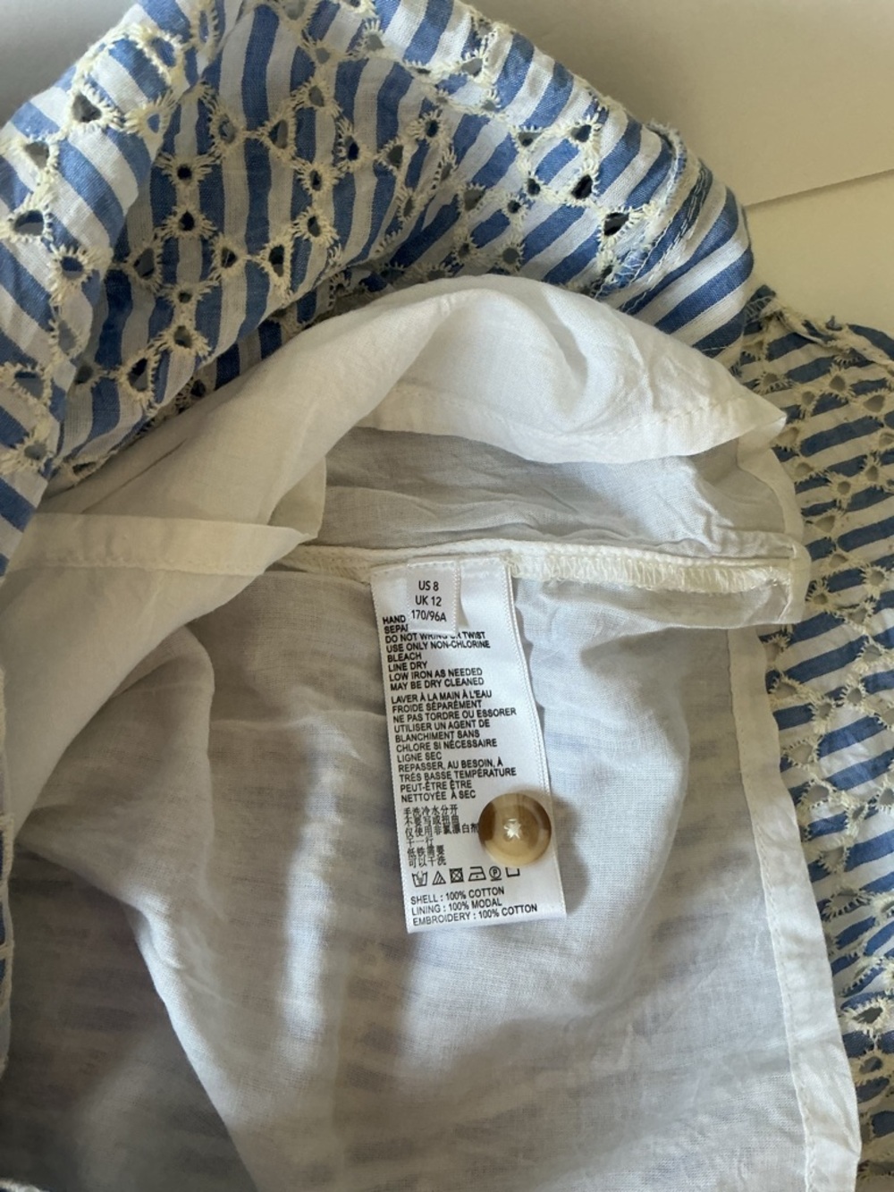 NWT Anthropologie Blue White Striped Eyelet Midi Shirt Dress 8 Coastal Pockets - Picture 8 of 9